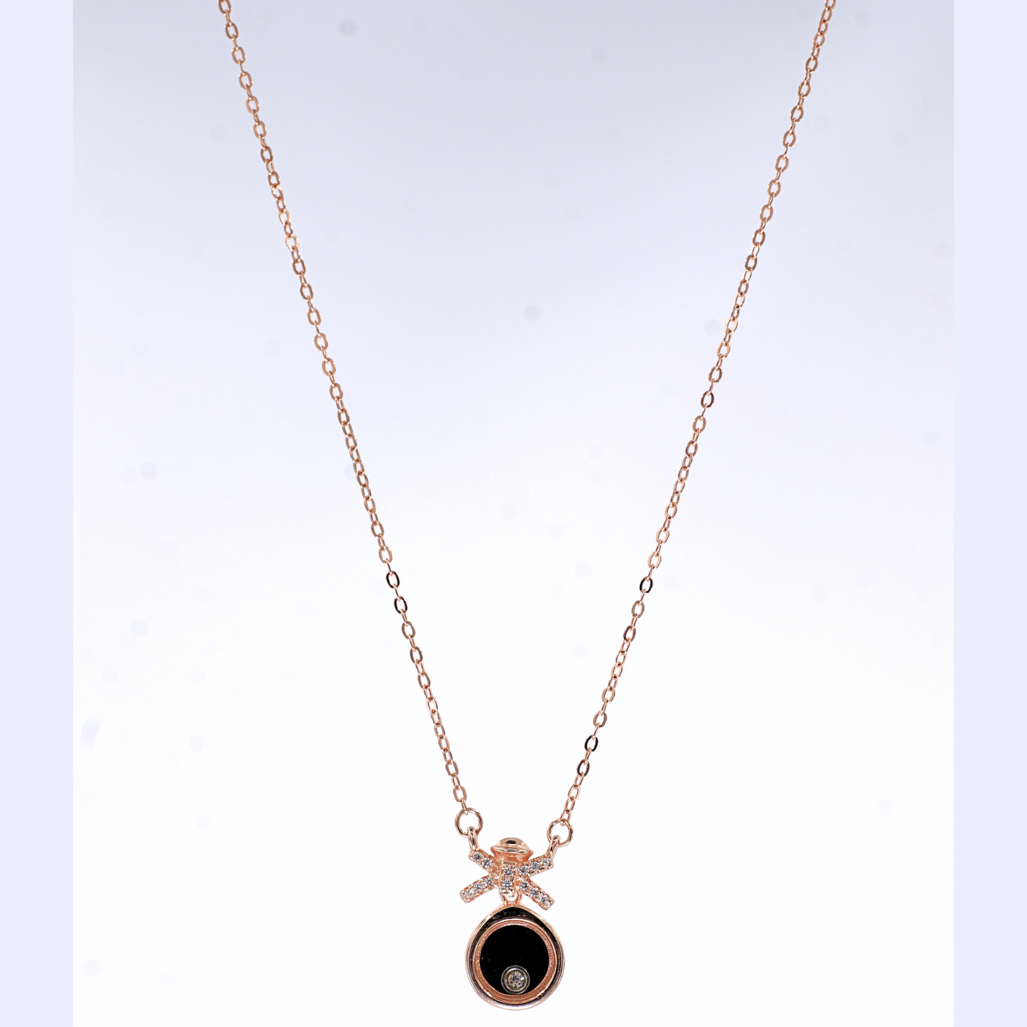 Rosé Noir Bow Pendant Necklace